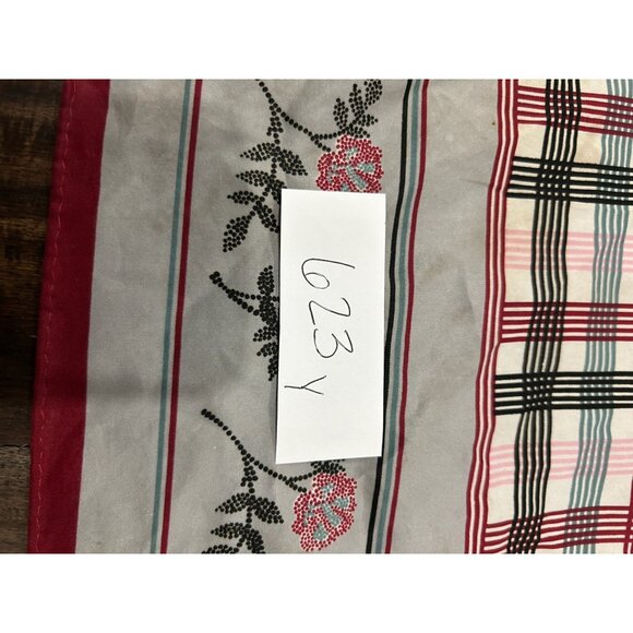 Vintage Dotted Floral Plaid Square Scarf 20"x20" Shawl Wrap Lightweight Boho - Picture 6 of 7